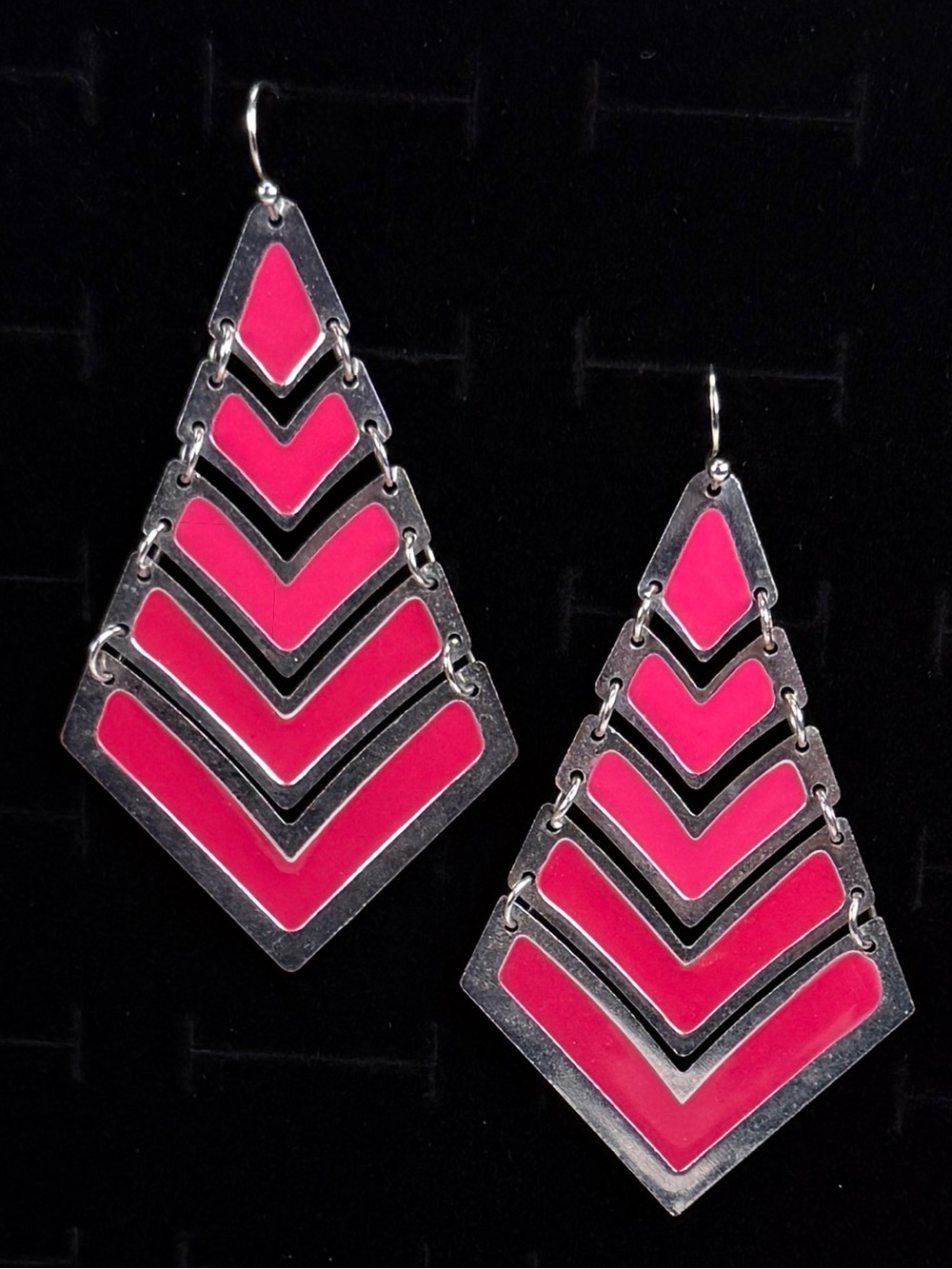 Geometric Silvertone and Pink Lightweight Pierced Earrings
